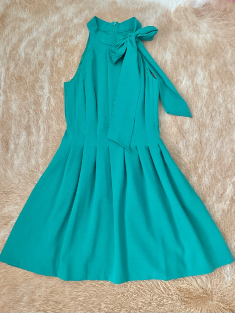 Vince Camuto Teal Halter Neck Bow Fit-and-Flare Mini Dress
